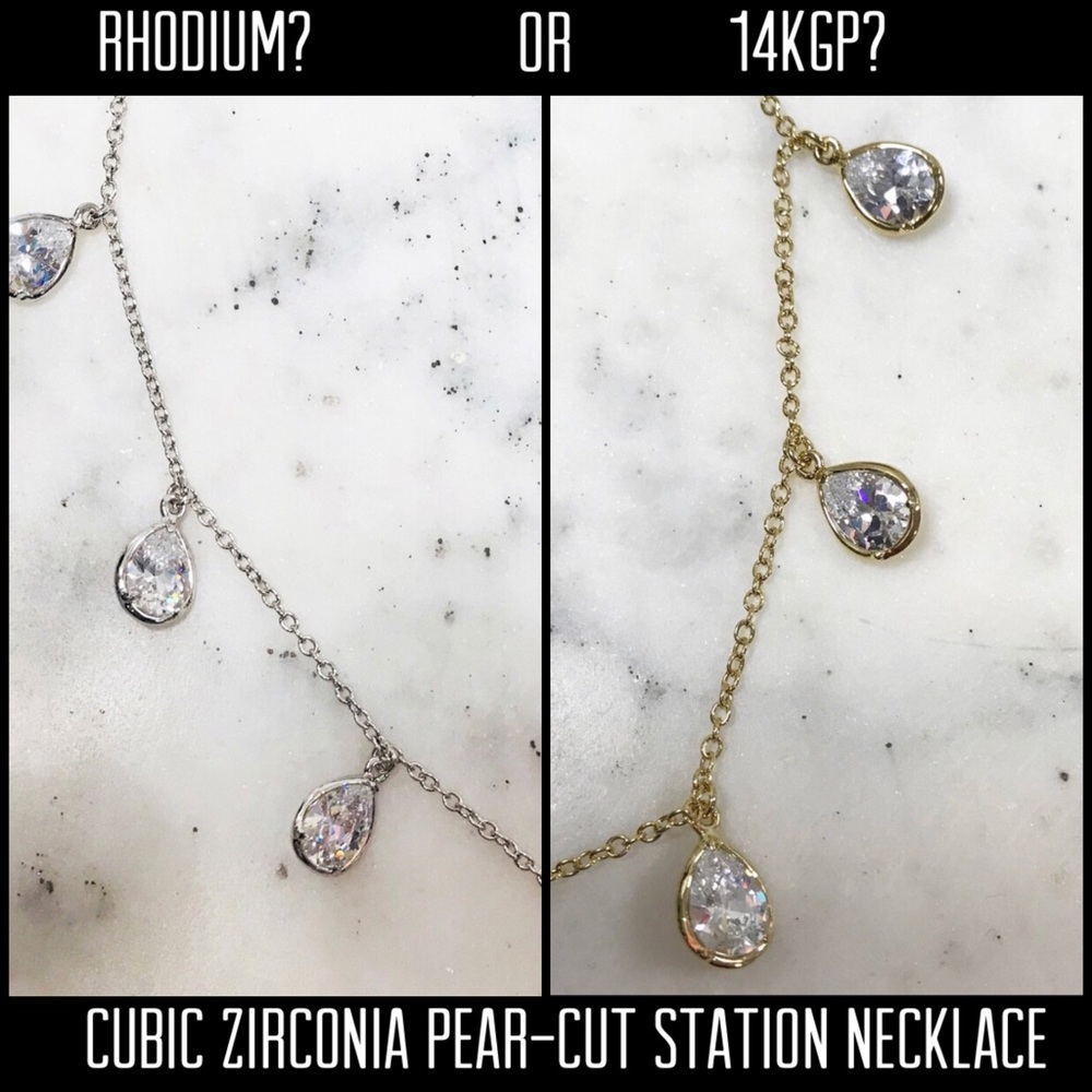 Quality Cubic Zirconia Pear-Cut Station Necklace
